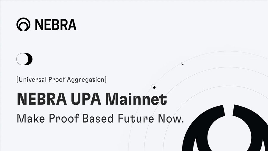 Nebra logo with text: Universal Proof Aggregation. NEBRA UPA Mainnet. Make Proof Based Future Now.